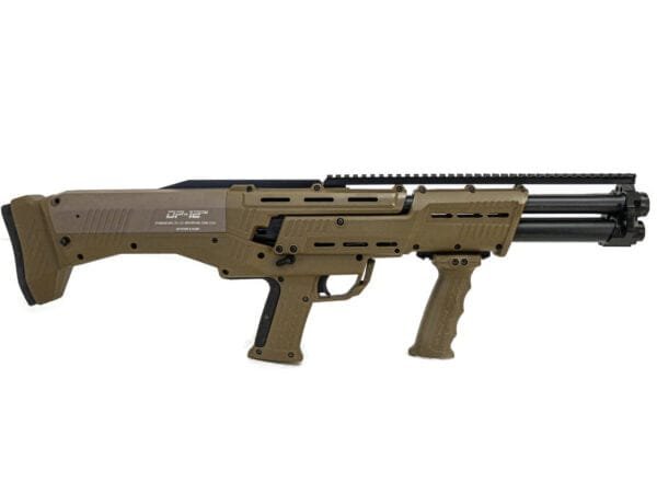 Standard Manufacturing DP-12 Pump Shotgun - FDE | 12ga | 18 7/8" Double Barrel | 14rd | Ambidextrous safety and slide release