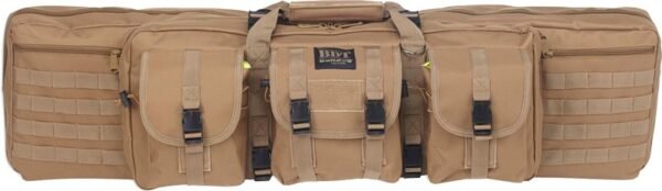 BULLDOG 43" 2 GUN TACTICAL CSE - 3 LARGE ACCESSORY POCKETS TAN